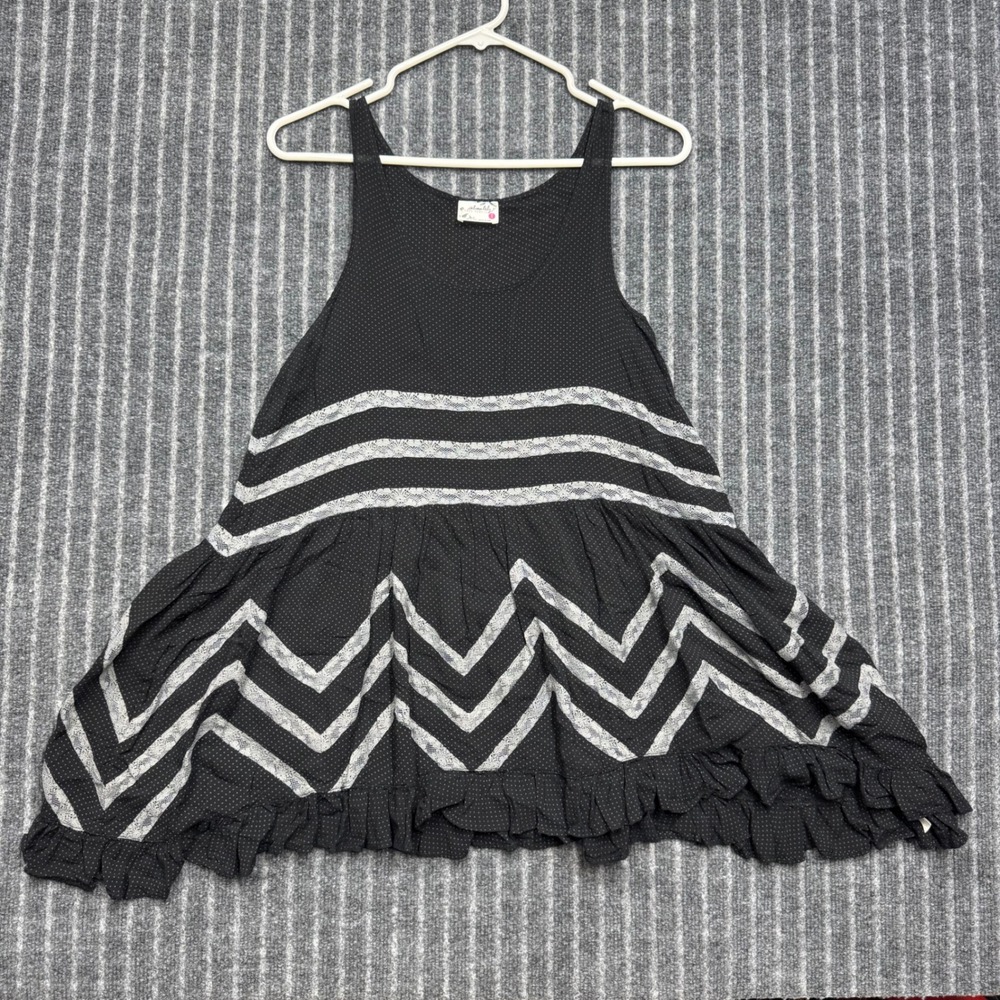 Intimately Free People Womens Tank Top XS Black Polka Dot Lace Babydoll Ruffle